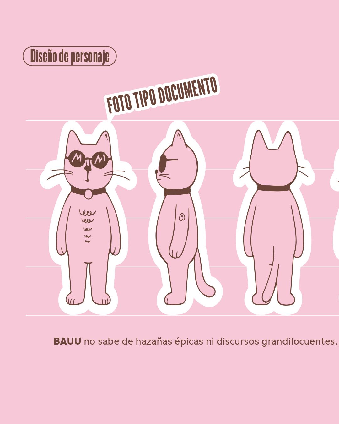 Hoja de personaje del gato de AMIBAUU en cuatro poses