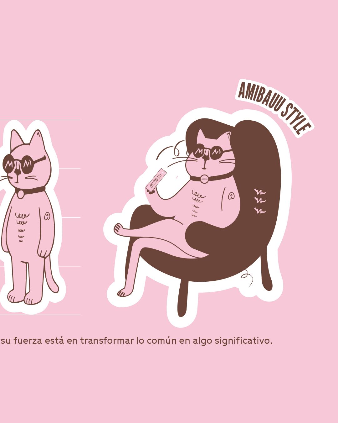 Sticker del gato AMIBAUU sentado en un sillón con un celular