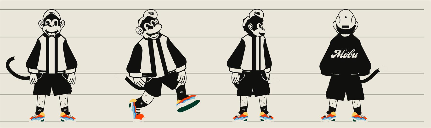 Hoja de personaje de Mobu en cuatro poses